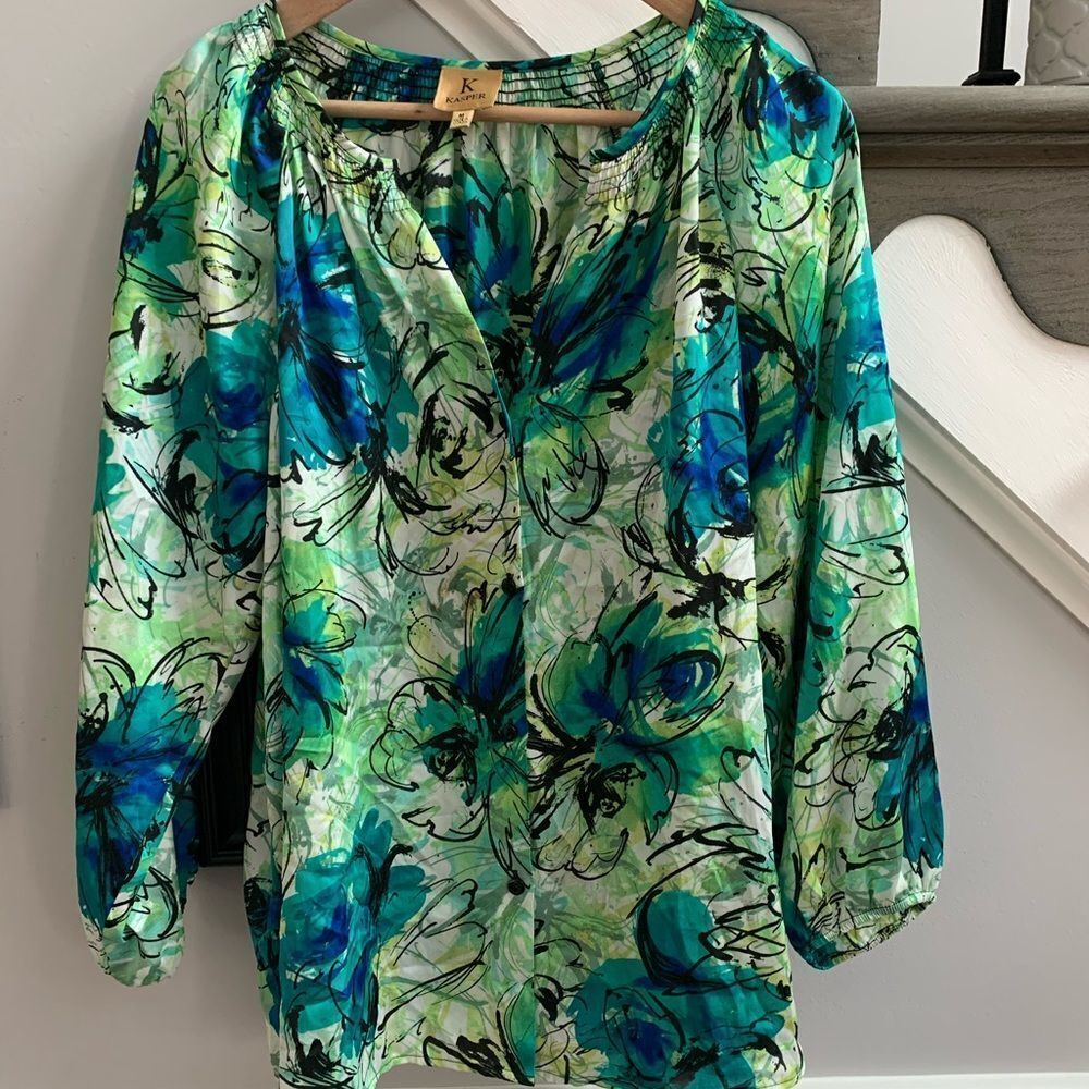 Kasper Smock Neck Abstract Print Tunic Blouse sz M